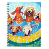 Waterverf Whimsical Dogs Pool Party Square Poster Notitieboek (Voorkant)