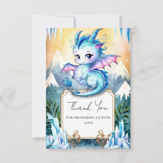 Waterverf Whimsical Dragon Baby shower Bedankkaart (Voorkant)
