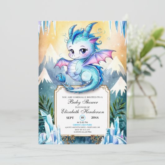 Waterverf Whimsical Dragon Baby shower Kaart (Staand voorkant)