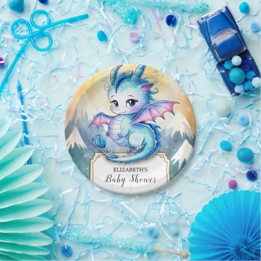 Waterverf Whimsical Dragon Baby shower Papieren Bordje (Feest)