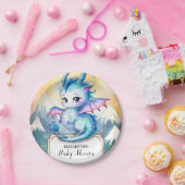 Waterverf Whimsical Dragon Baby shower Papieren Bordje (Feest)