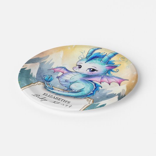 Waterverf Whimsical Dragon Baby shower Papieren Bordje (Gekanteld)
