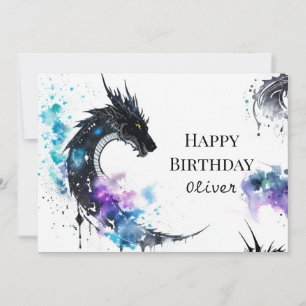 Waterverf Whimsical Dragon Birthday Kaart