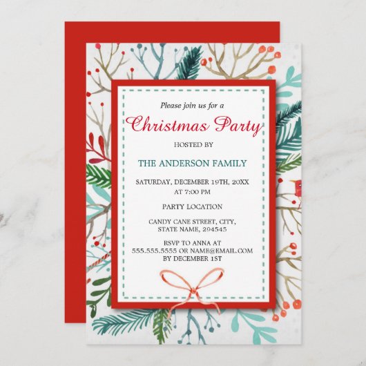 Waterverf Whimsical Forest Kerstparty nodigt uit Kaart (Voorkant / Achterkant)