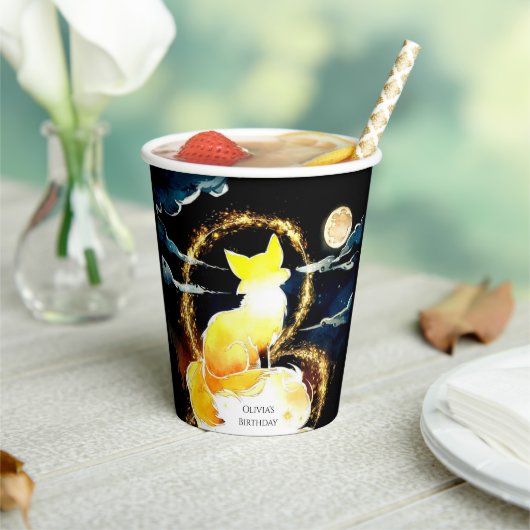Waterverf Whimsical Fox Verjaardag Papieren Bekers (Insitu)