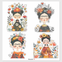 Waterverf Whimsical Frida Kahlo Illustraties