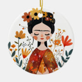 Waterverf Whimsical Frida Kahlo met aangepaste fot Keramisch Ornament (Voorkant)