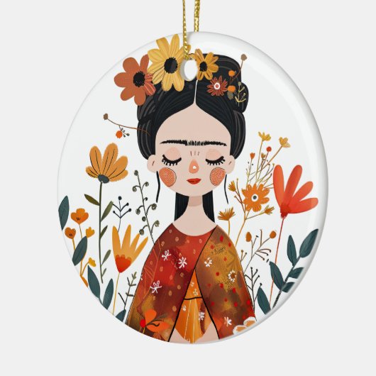 Waterverf Whimsical Frida Kahlo met aangepaste fot Keramisch Ornament (Links)