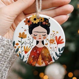 Waterverf Whimsical Frida Kahlo met aangepaste fot Keramisch Ornament
