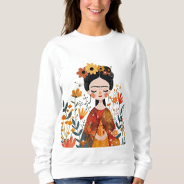 Waterverf Whimsical Frida Kahlo met Bloemen Trui