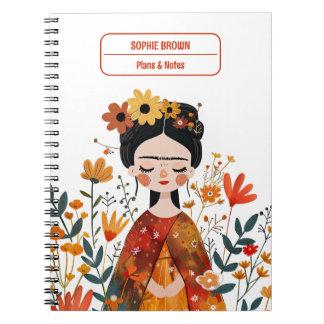 Waterverf Whimsical Frida Kahlo met Naam Notitieboek