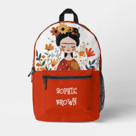 Waterverf Whimsical Frida Kahlo met Naam Sinaasapp Bedrukte Rugzak