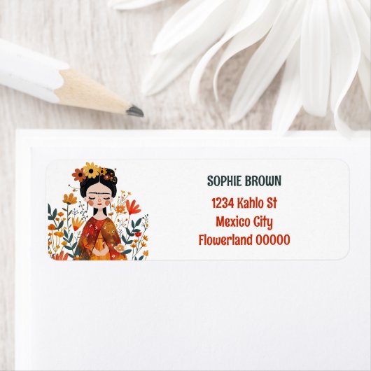 Waterverf Whimsical Frida Kahlo Retouradres Etiket (Insitu)