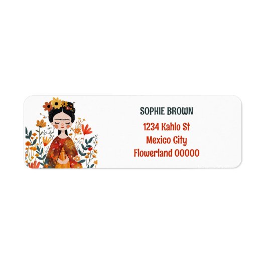 Waterverf Whimsical Frida Kahlo Retouradres Etiket (Voorkant)