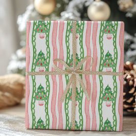 Waterverf Whimsical Gestreepte Kerstbomen Cadeaupapier