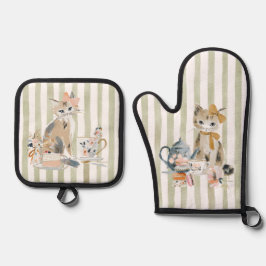 Waterverf Whimsical Kat Ovenwant & Pannenlap Set
