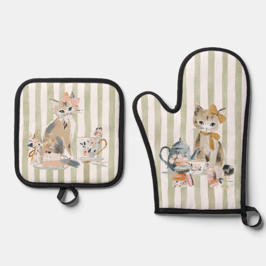 Waterverf Whimsical Kat Ovenwant & Pannenlap Set (Voorkant)