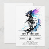 Waterverf Whimsical Ninja Boy Digitale Verjaardag Kaart (Voorkant / Achterkant)
