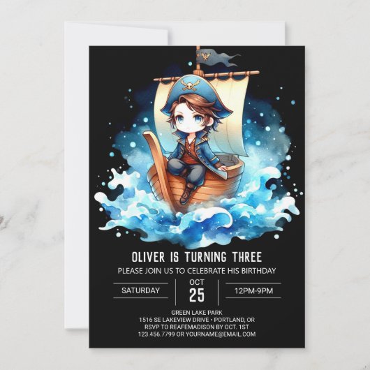 Waterverf Whimsical Pirate Verjaardag Kaart (Voorkant)