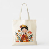 Waterverf Whimsical Schattige Frida Kahlo Illustra Tote Bag (Achterkant)