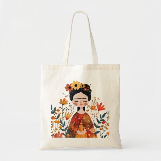 Waterverf Whimsical Schattige Frida Kahlo Illustra Tote Bag (Voorkant)