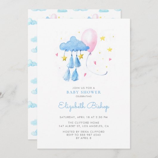 Waterverf Whimsical Sky Cute Baby shower Kaart (Voorkant / Achterkant)