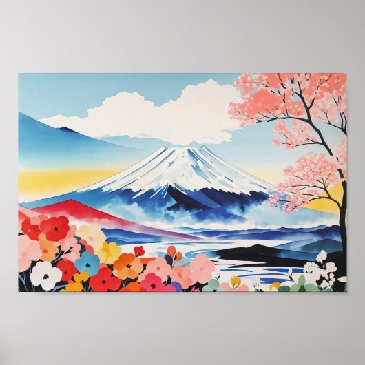 Waterverf Whimsical Springtime Mountain Poster (Voorkant)