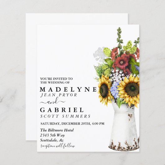 Waterverf Whimsical Sunflower Rustic Floral (Voorkant / Achterkant)