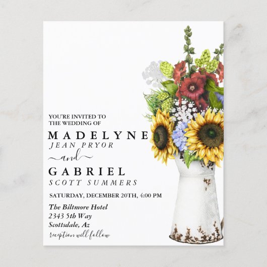 Waterverf Whimsical Sunflower Rustic Floral (Voorkant)