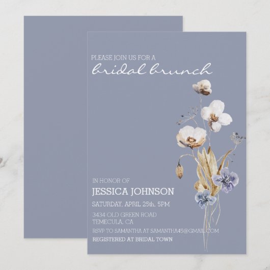 Waterverf Whimsical Wild Flower Bridal Brunch Kaart (Voorkant / Achterkant)