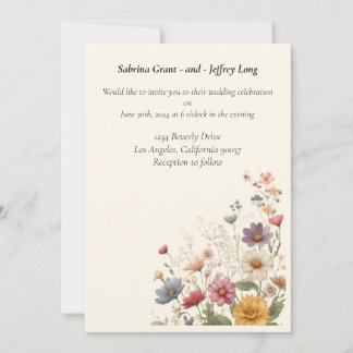  Waterverf Whimsical Wildflowers Bruiloft Kaart