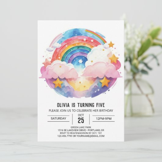 Waterverf Whimsy Clouds Verjaardag Kaart (Staand voorkant)