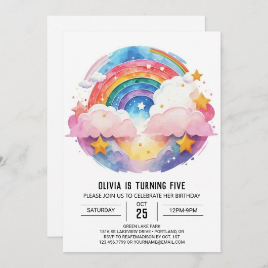 Waterverf Whimsy Clouds Verjaardag Kaart (Voorkant / Achterkant)