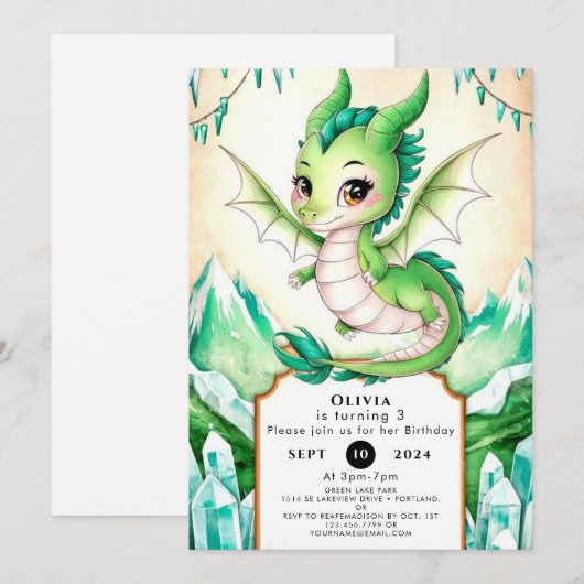 Waterverf Whimsy Dragon Verjaardag Kaart (Voorkant / Achterkant)