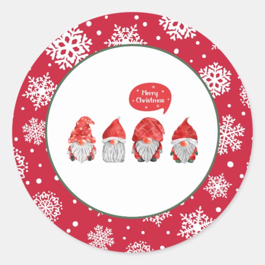 Waterverf Whimsy: Gnome Santas Vrolijk kerstfeest Ronde Sticker (Voorkant)