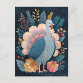 Waterverf Whimsy Kalkoen Botanische Thanksgiving Briefkaart (Voorkant)