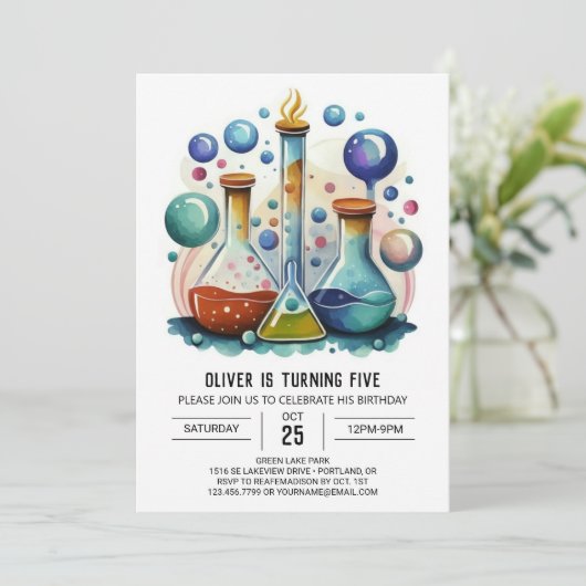 Waterverf Whimsy Lab Scientist Verjaardag Kaart (Staand voorkant)