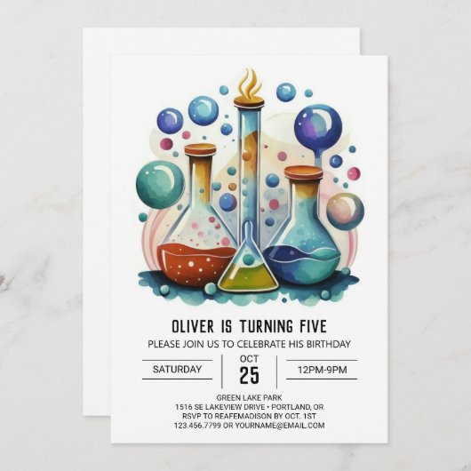 Waterverf Whimsy Lab Scientist Verjaardag Kaart (Voorkant / Achterkant)