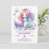 Waterverf Whimsy Mermaid Baby shower Invitation Kaart (Staand voorkant)