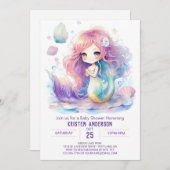 Waterverf Whimsy Mermaid Baby shower Invitation Kaart (Voorkant / Achterkant)