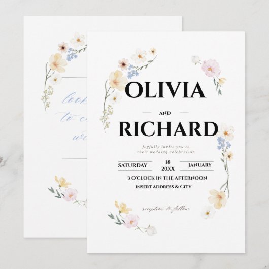 Waterverf Whimsy Pastel Bloemen Huwelijksuitnodigi Save The Date (Voorkant / Achterkant)