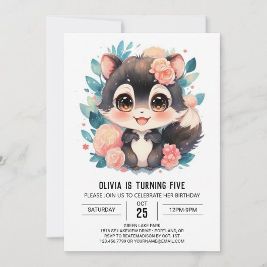 Waterverf Whimsy Skunk Verjaardag Kaart (Voorkant)