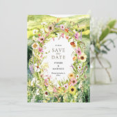 Waterverf Whimsy Wildflower bruiloft Save The Date (Staand voorkant)