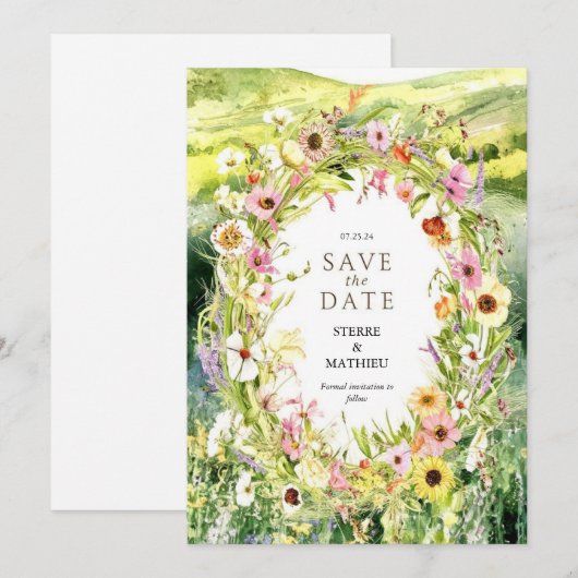 Waterverf Whimsy Wildflower bruiloft Save The Date (Voorkant / Achterkant)