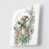 WATERVERF WHIPPET DOG MET WILDE BLOEMEN VIERKANTE KLOK (Hoek)