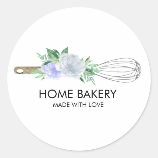 Waterverf Whisk en Bloemen Bakken Ronde Sticker (Voorkant)