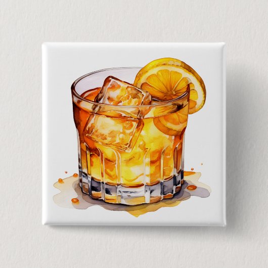 Waterverf Whiskey Drink Vierkante Button 5,1 Cm (Voorkant)