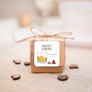 Waterverf Whiskey Glazen En Chocolade Truffels  Vierkante Sticker