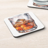 WATERVERF WHISKEY OP DE ROTSEN BIER ONDERZETTER (Linkerzijde)