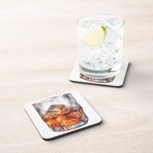 WATERVERF WHISKEY OP DE ROTSEN BIER ONDERZETTER (Rechterzijde)